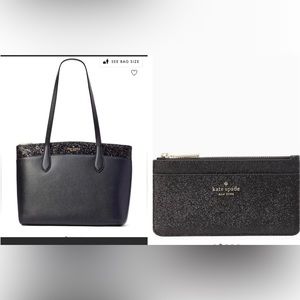 Kate Spade Large Glitter tote and large slim glitter wallet. New with tags!